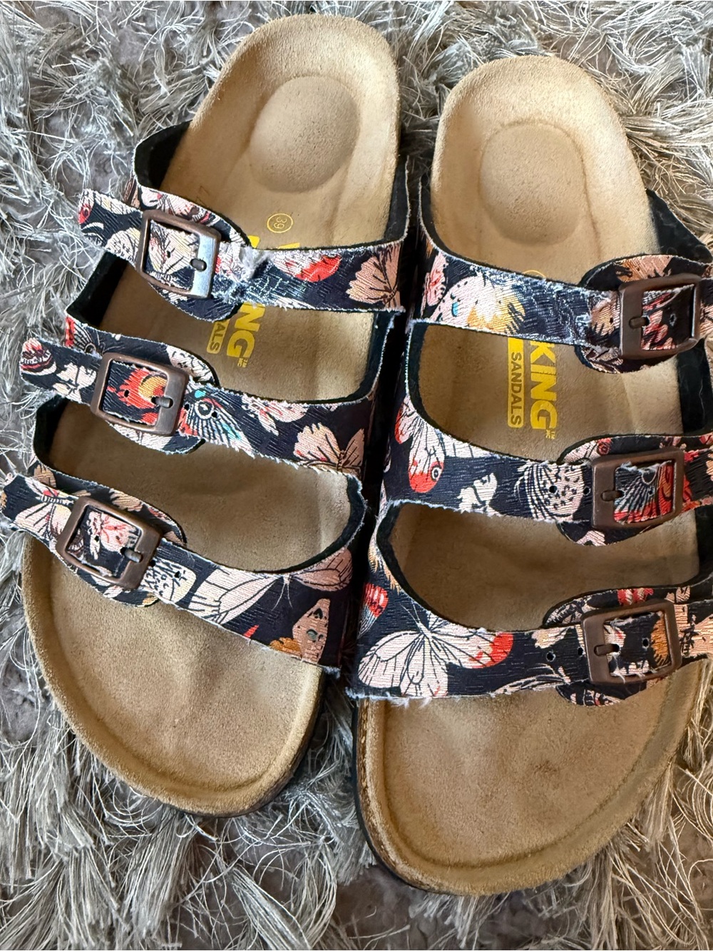 Unbranded Women's Triple Strap Floral Sandals in Navy